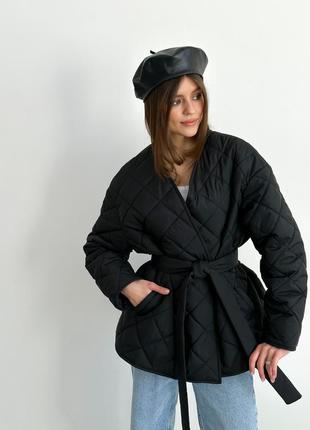 Дутая стеганая куртка на запах куртка кимоно1 фото