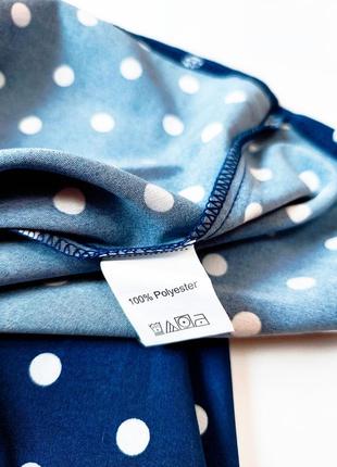 Женская синяя блуза в белый горох с галстуком от бренда shein3 фото