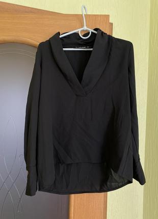 Zara черная блуза / блуза черная шифоновая рубашка / блуза черная с вырезом