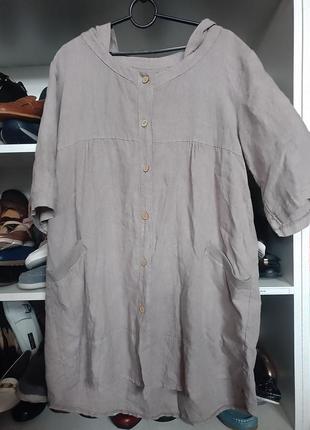Стильная блузка блуза рубашка лен льон италия р.50-52 с капюшоном2 фото