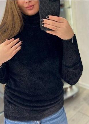 Теплый свитер водолазка из альпаки с горловиной трендовый качественный пудровый черный разные цвета4 фото