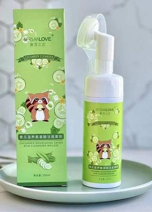 💚пенка с щеточкой огурец sersanlove cucumber amino acid cleanser mousse