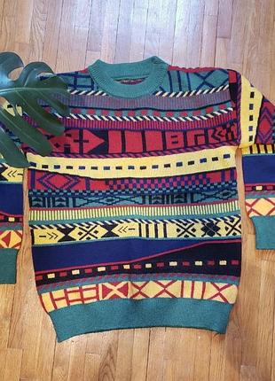 Вінтажний яскравий вовняний светр sweater shop в стилі coogi вінтаж ретро вовна шерсть