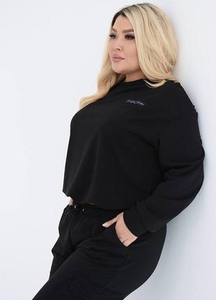 Спортивний костюм жіночий весняний на весну базовий демісезонний чорний білий бежевий без капюшону джогери світшот оверсайз батал великих розмірів7 фото