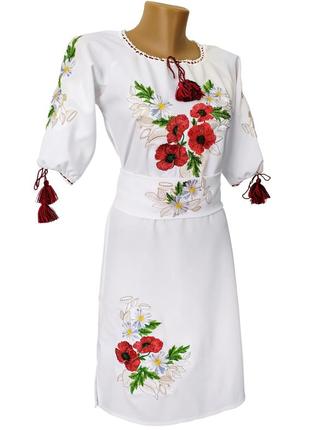 Украинское женское вышитое платье «мак-ромашка» большие размеры1 фото