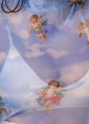Кофточка из сетки, голубая с ангелами2 фото