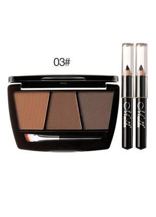 Набір для ідеального макіяжу: триколірний тіні для брів + 2 олівця1 фото