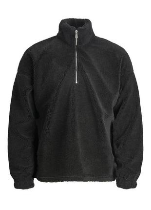 Чорна кофта оверйз, кофта тедді, флісовий світшот від jack&jones