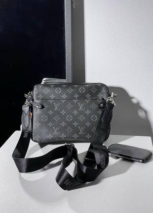 Чоловіча сумка louis vuitton trio messenger grey/blue7 фото