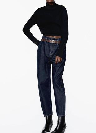Темно синие джинсы baggy  с коричневым поясом4 фото