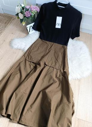 Комбінована сукня міді від zara, розмір s