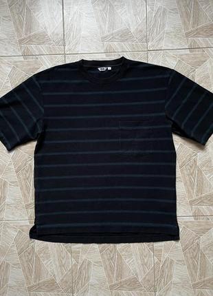 Футболка uniqlo striped pocket black tee l