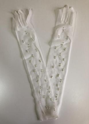 Жіночі довгі фатинові рукавички перчатки 7664 фото