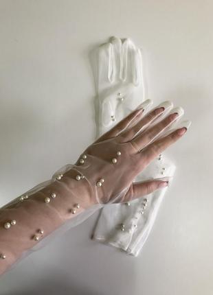 Жіночі довгі фатинові рукавички перчатки 7666 фото