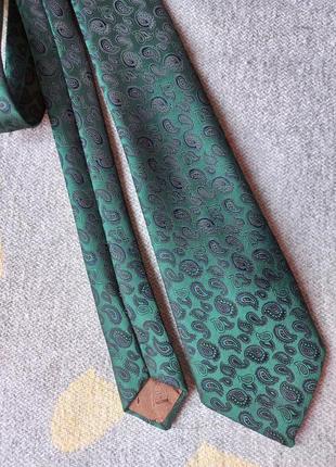 Винтажный шикарный тонкий галстук изумрудного цвета в принт1 фото