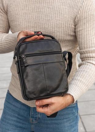 Вместительная сумка через плечо, мессенджер кожаный черного цвета, барсетка3 фото
