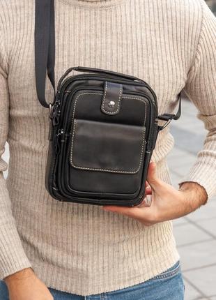 Вместительная сумка через плечо, мессенджер кожаный черного цвета, барсетка7 фото