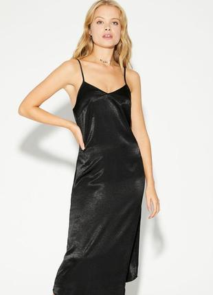 Чёрное сатиновое платье комбинация h&m миди в бельевом стиле3 фото