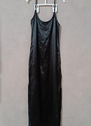 Чёрное сатиновое платье комбинация h&m миди в бельевом стиле7 фото