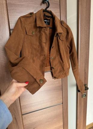 Стильный замшевый короткий пиджак курточка жакет размер s3 фото