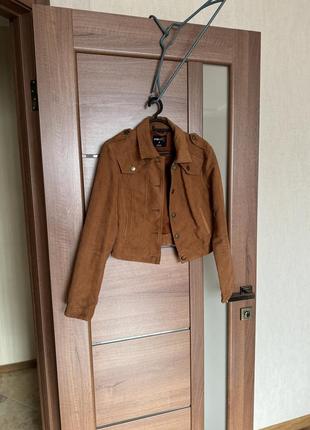 Стильный замшевый короткий пиджак курточка жакет размер s4 фото