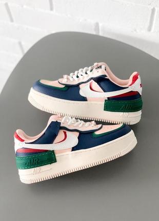 Шикарні жіночі кросівки nike air force 1 shadow пудрові з синім