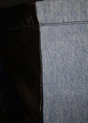 Юбка комбинированная под кожу лаковая латексная джинсовая чёрная виниловая миди мини юбочка юпка5 фото