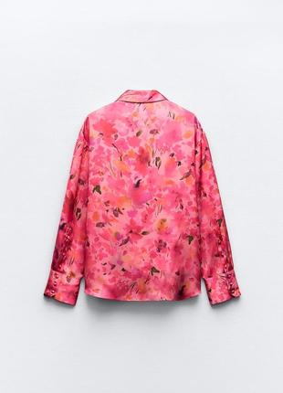 Сатиновая рубашка с принтом розовая zara new2 фото