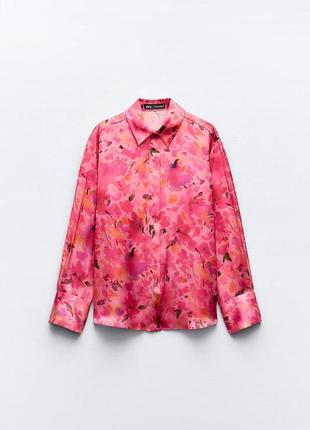 Сатиновая рубашка с принтом розовая zara new3 фото