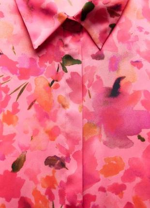 Сатиновая рубашка с принтом розовая zara new4 фото