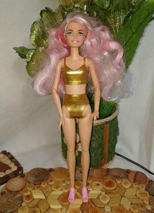 Кукла barbie cutie reveal pink and blond hair gold molded bikini+подарок