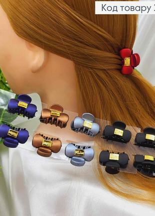 Краб женский пластиковый, матовый с золотой пластинкой крабик, "бантик" 3см, в ассорт.