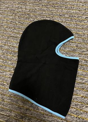 Мягкая черная термо балаклава лыжная на флисе флис с голубым контуром