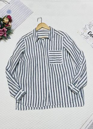 Актуальная льняная рубашка в полоску от f&f 💙 размер 896 12, красиво будет на м -l