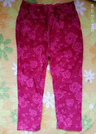 Цветочные вельветовые джинсы брюки на девочку принт цветы вельвет на резинке