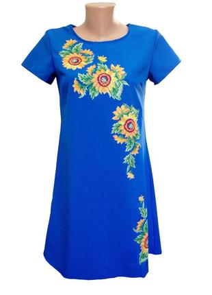 Платье с цветочным орнаментом и свободным кроем «солнечник»3 фото