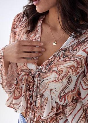 Розпродаж красива мраморна шифонова блуза з баскою, у трьох відтінках