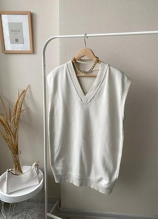 Zara молочный удлиненный жилет оверсайз с вырезом свитшот