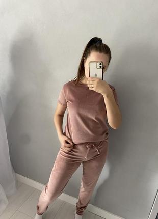 Теплая велюровая пижама с брюками / серая пижама / майка брюки / мешочка