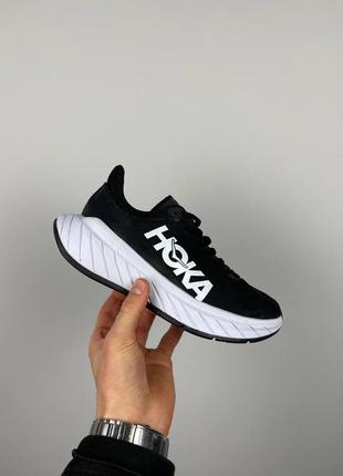 Жіночі кросівки чорні з білим у стилі hoka one carbon x white black9 фото