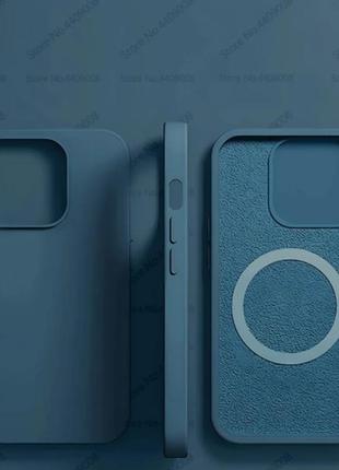 Чехол на iphone 15 pro силикон синий, чехол на айфон 15 о, чехол с беспрлводной зарядкой синий