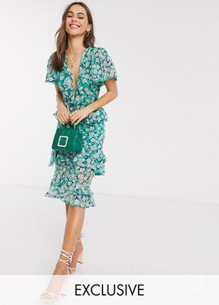 Нереально женственное потрясающее платье asos в цветы с рюшами и помпонами! код 0100