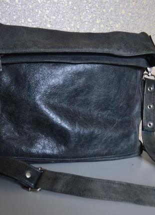 Saccoo leather большая кожаная сумка на длинном ремне.9 фото