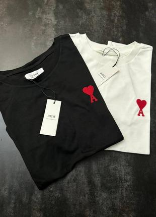 Накладной платеж ❤ турецкая хлопковая оверсайз футболка удлиненная с лого в стиле ami с сердечком