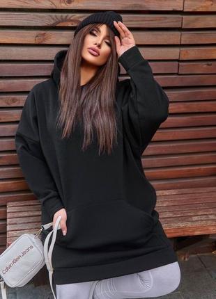 Сукня худі толстовка оверсайз на флісі тепла міні коротка трьохнитка кофта з капюшоном...