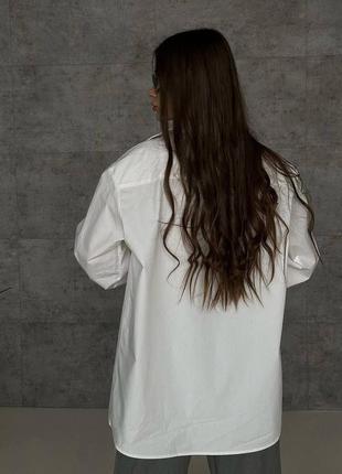 Рубашка женская белая однотонная оверсайз на пуговицах с карманом качественная, базовая4 фото