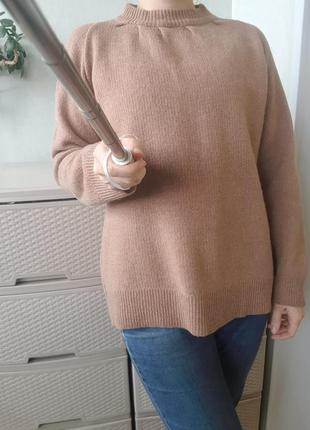 Шерстяной свитер коричневый пуловер бежеввй джемпер реглан овечья шерсть3 фото