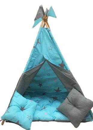 Вигвам детская игровая палатка звезда бирюза"1 фото