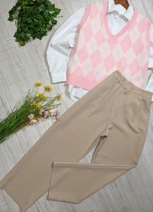 Штани широкі bershka бежеві жіночі, невисокий зріст