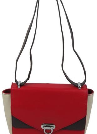Жіноча шкіряна сумка giorgio ferretti червона з бежевим3 фото